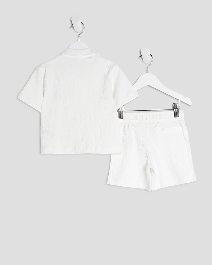 Mini Boys White Textured Shirt Set