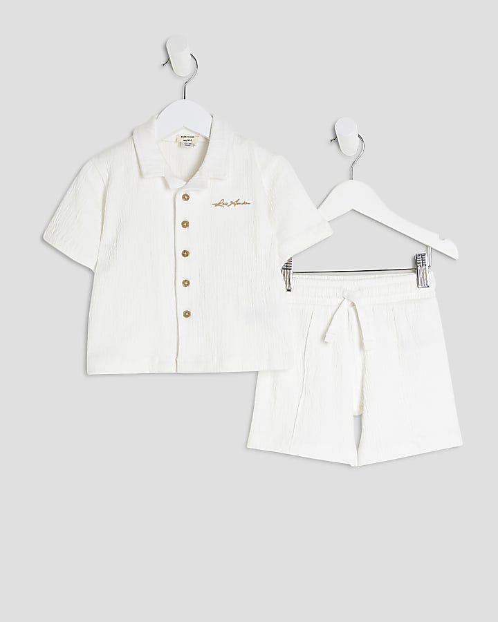 Mini Boys White Textured Shirt Set