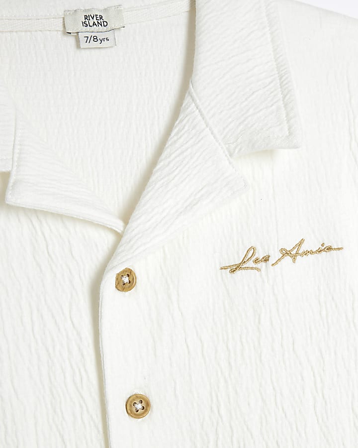 Boys White Textured Revere Shirt Set