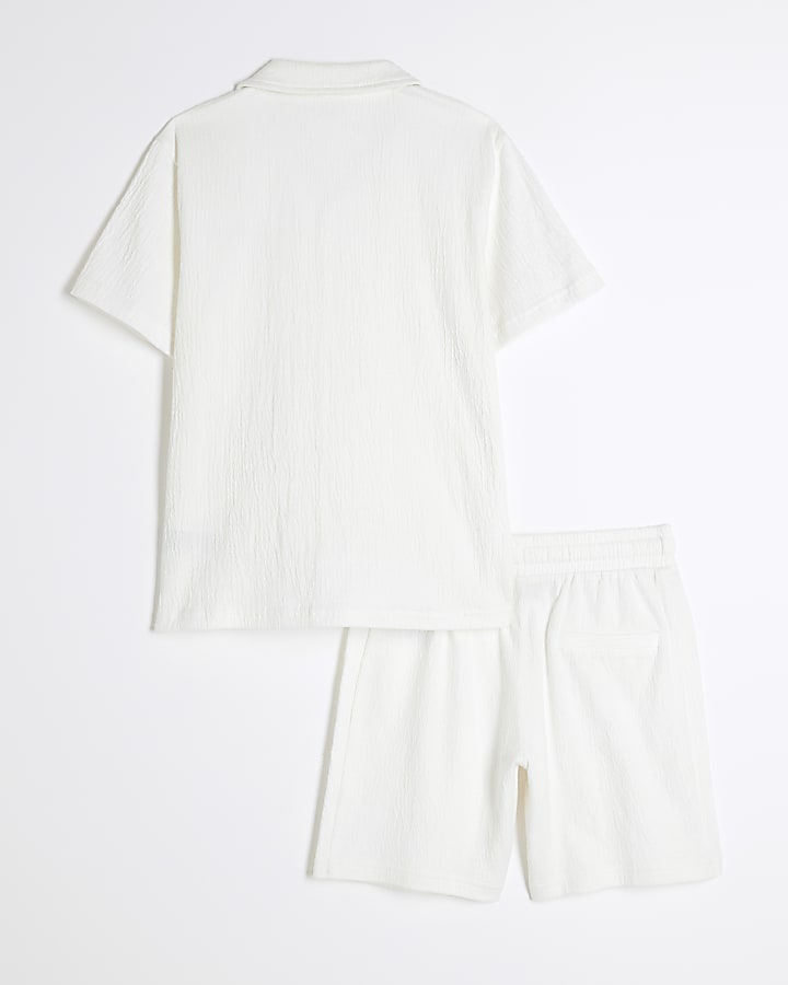 Boys White Textured Revere Shirt Set