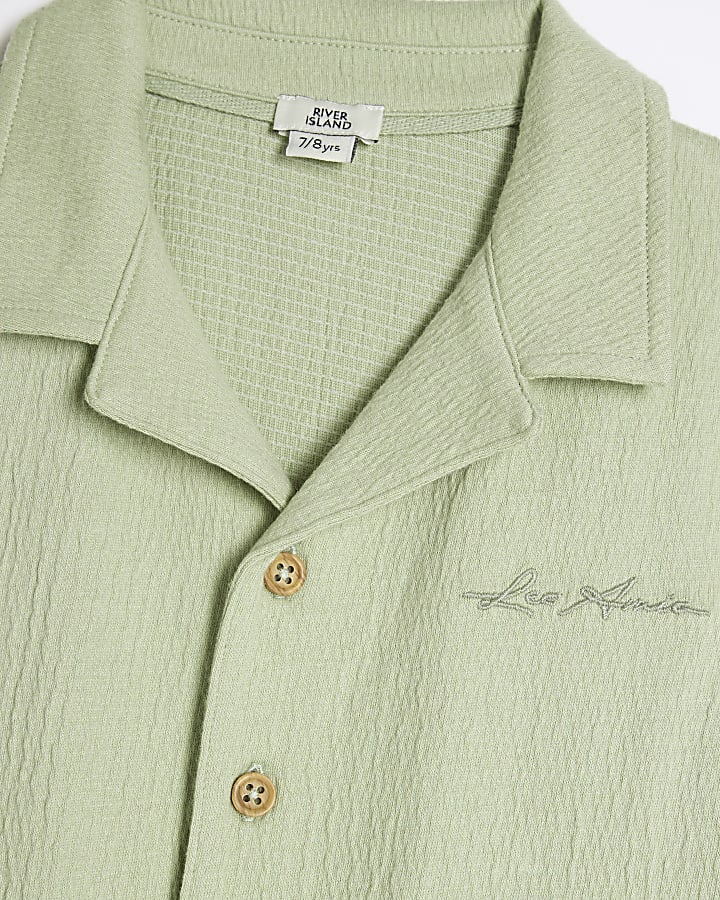 Boys Green Textured Revere Shirt Set