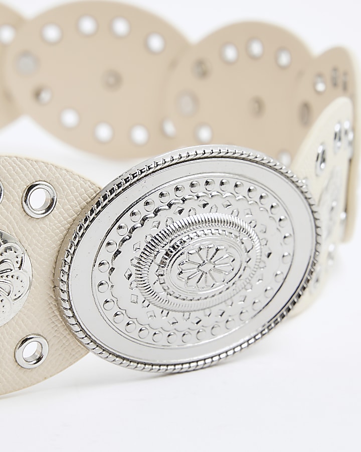 Girls Cream Faux Leather Western Disc Belt