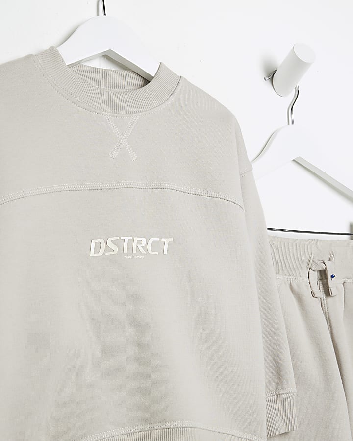 Mini Beige District Sweatshirt Set