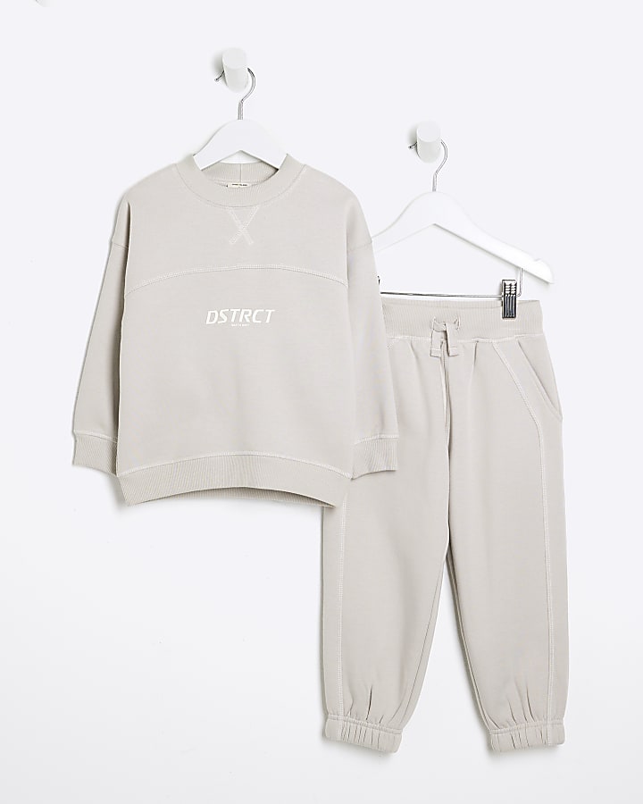 Mini Beige District Sweatshirt Set