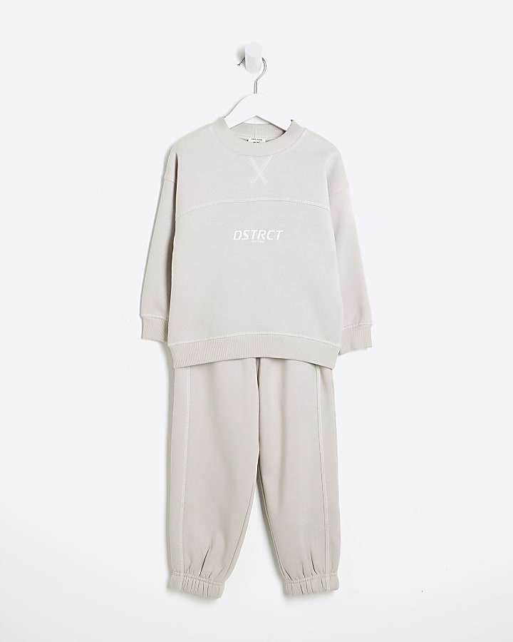 Mini Beige District Sweatshirt Set