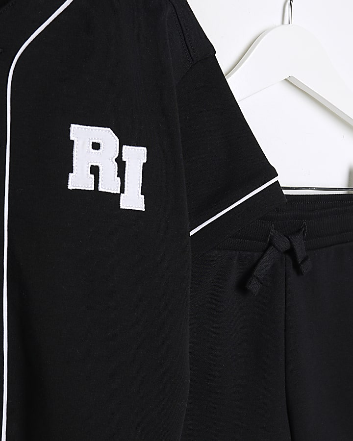 Mini Boys Black Baseball Shirt And Shorts Set