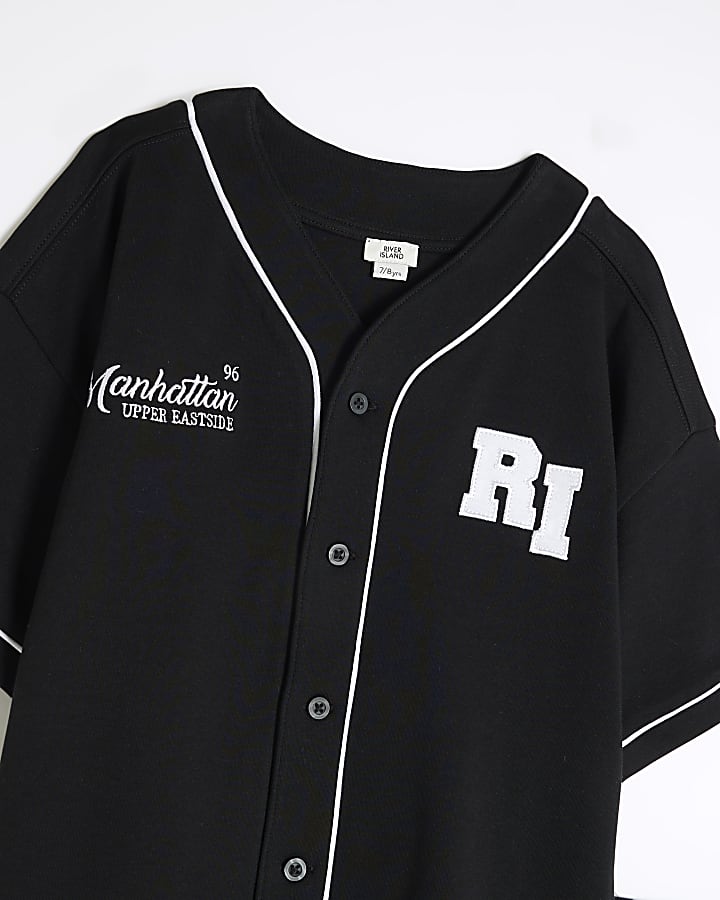 Boys Black Baseball Shirt And Shorts Set