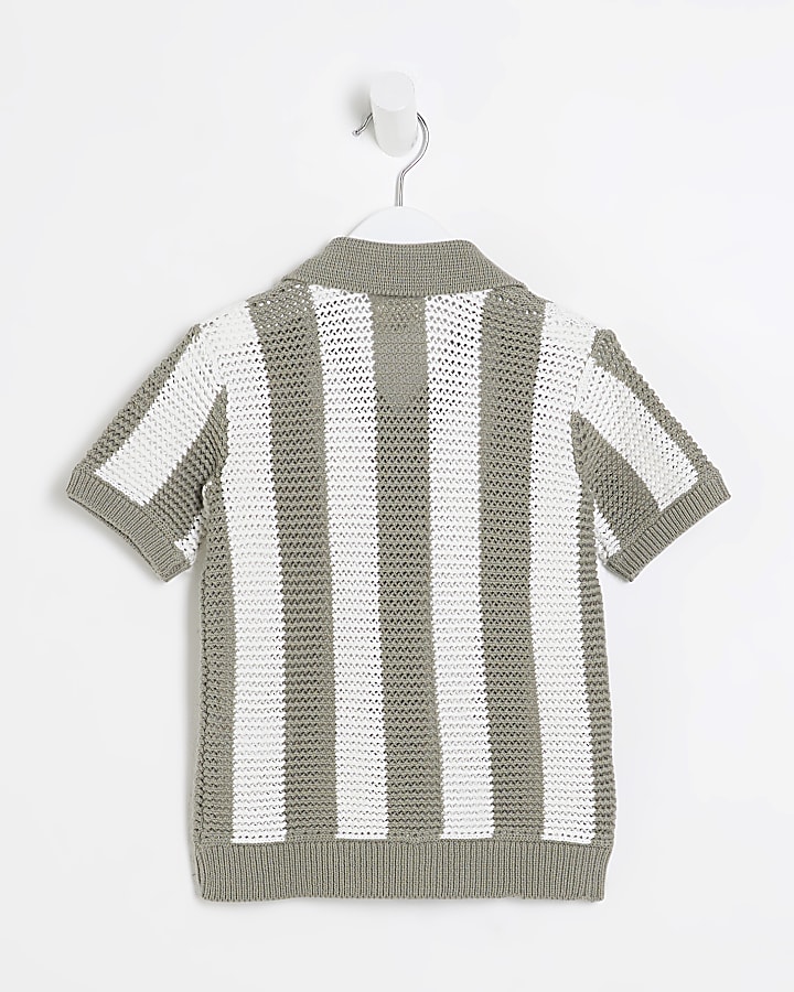 Mini Boys Green Stripe Polo Shirt