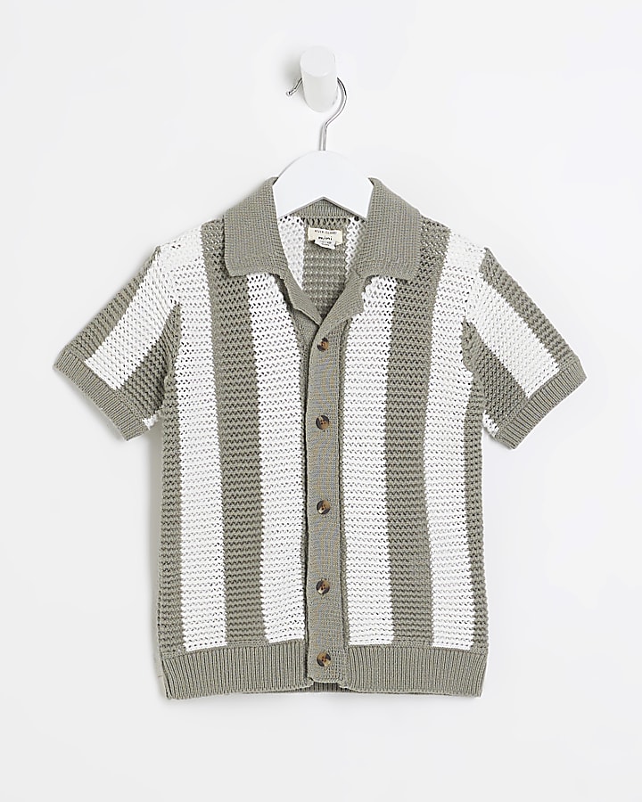 Mini Boys Green Stripe Polo Shirt