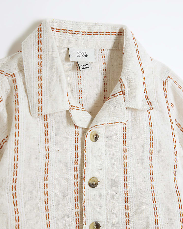 Baby Boys Cream Red Stripe Shirt Set