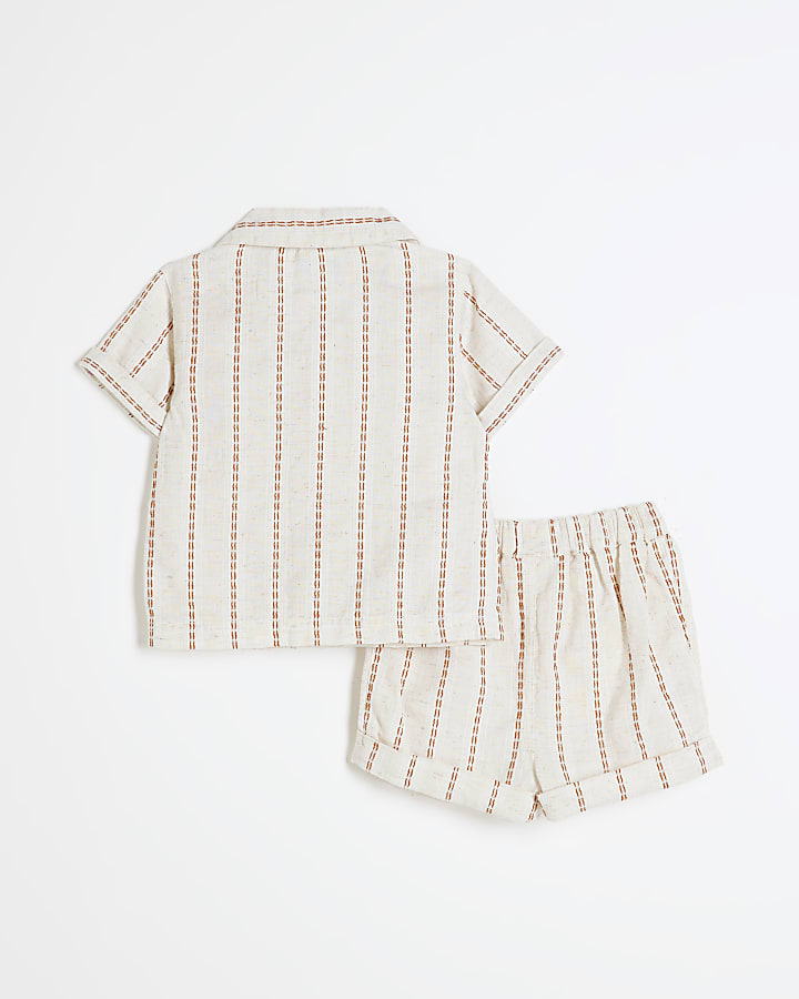 Baby Boys Cream Red Stripe Shirt Set