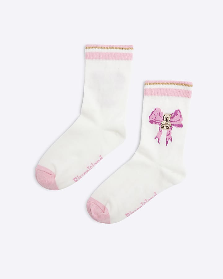 Girls Cream Bow Bear Socks