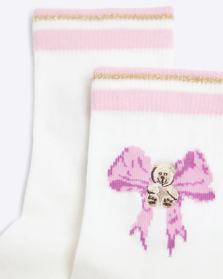 Girls Cream Bow Bear Socks