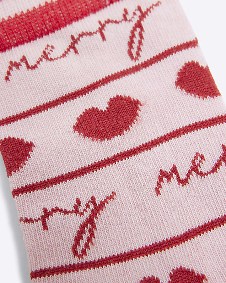 Girls Red Merry Christmas Socks