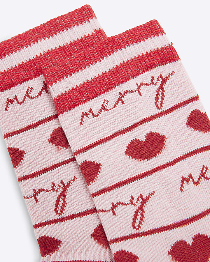 Girls Red Merry Christmas Socks