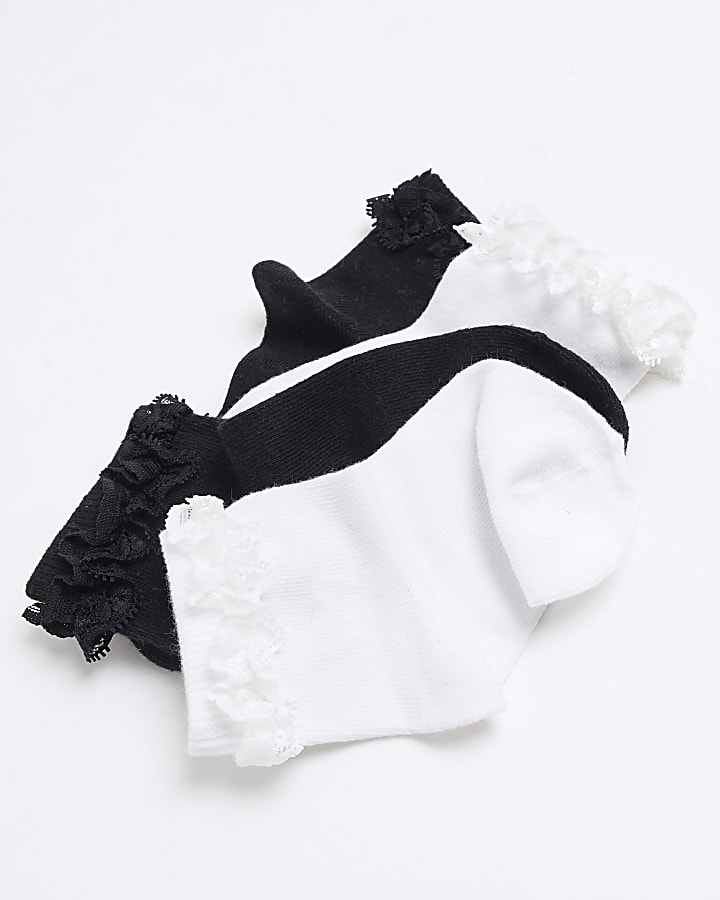 Girls 2 Pack Black Lace Frill Socks