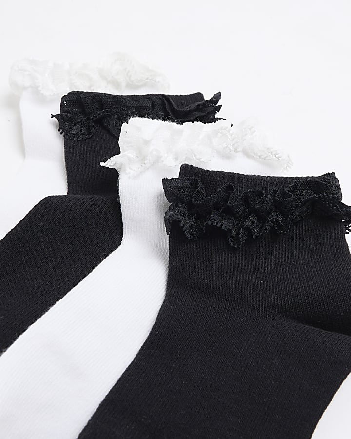 Girls 2 Pack Black Lace Frill Socks