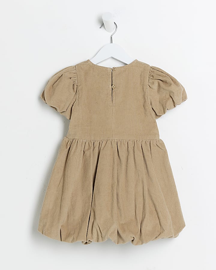 Mini Girls Beige Corduroy Bubble Hem Dress