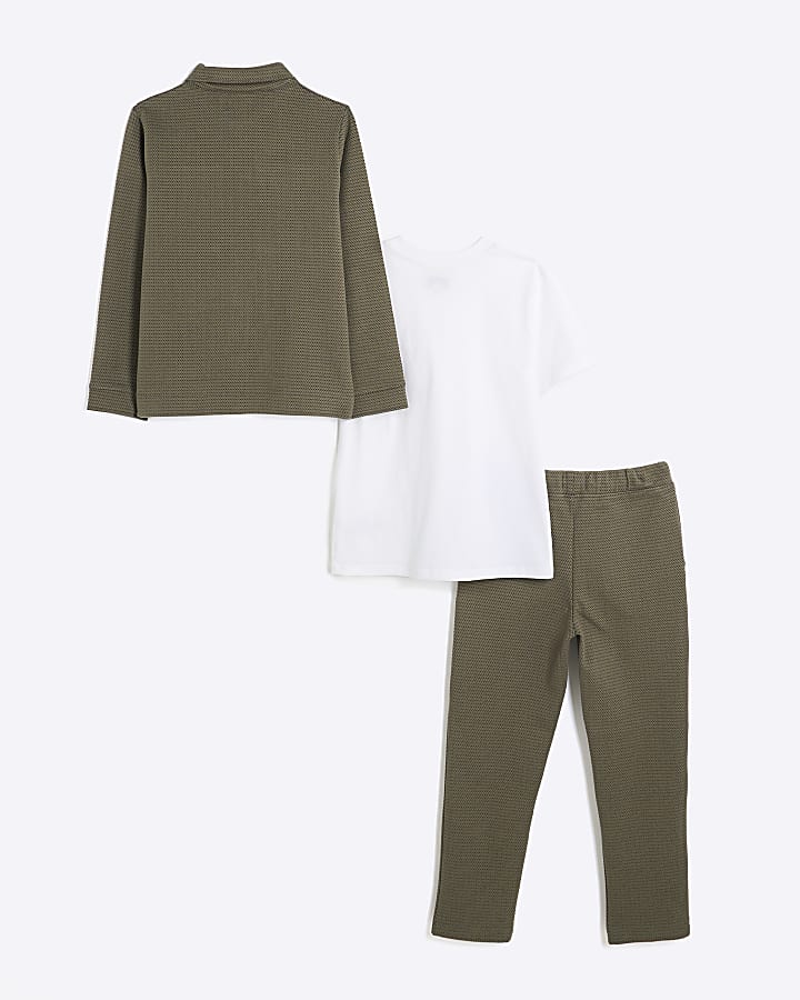 Boys Khaki Textured Shirt 3 Piece Set