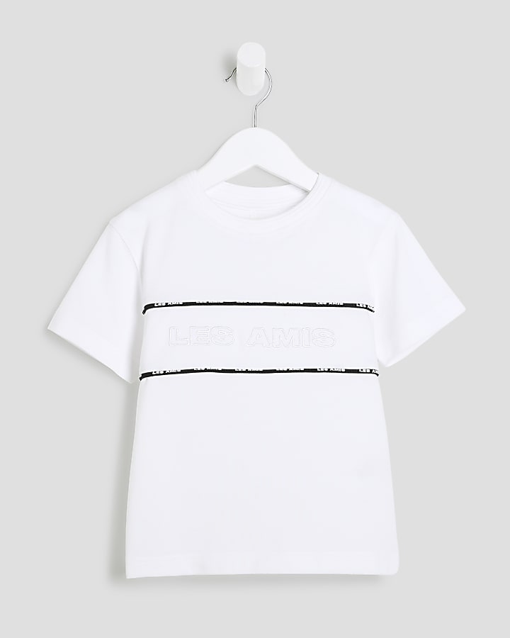 Mini Boys White Piped T-Shirt