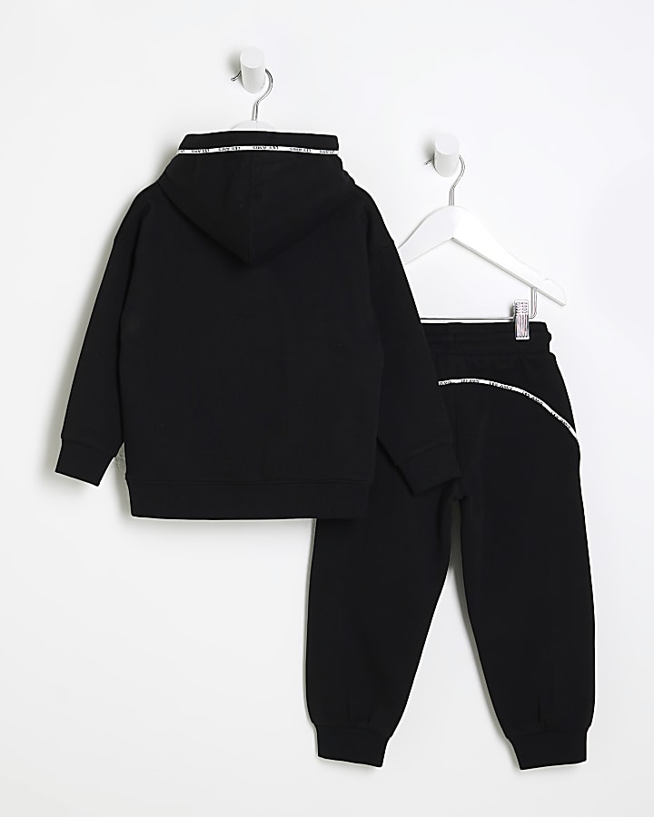 Mini Boys Black Piped Tracksuit Set