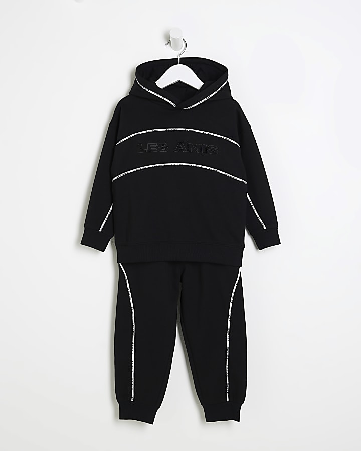 Mini Boys Black Piped Tracksuit Set