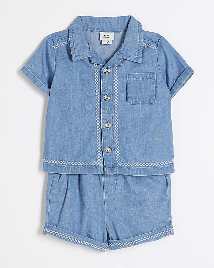 Baby Boys Blue Chambray Short Set