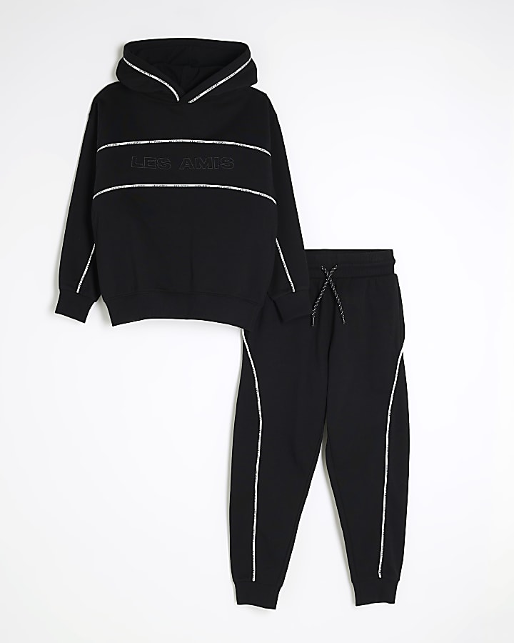 Boys Black Piped Tracksuit Set