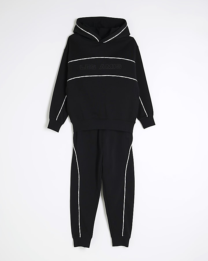 Boys Black Piped Tracksuit Set