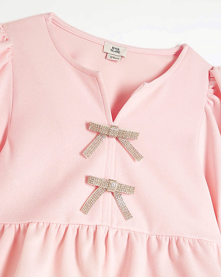 Girls Pink Bow Front Top Set