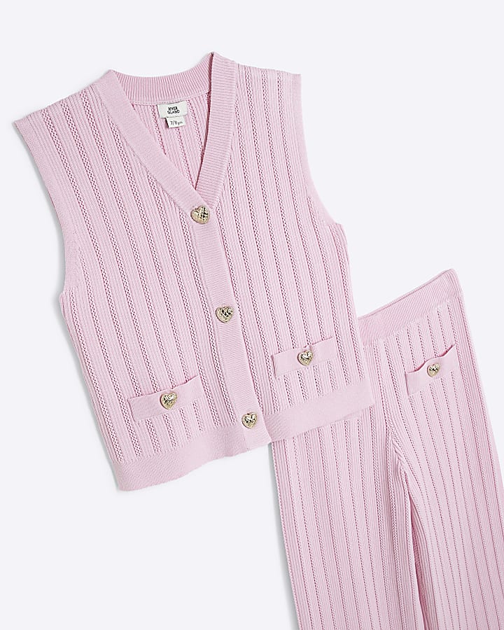 Girls Pink Sleeveless Waistcoat Set
