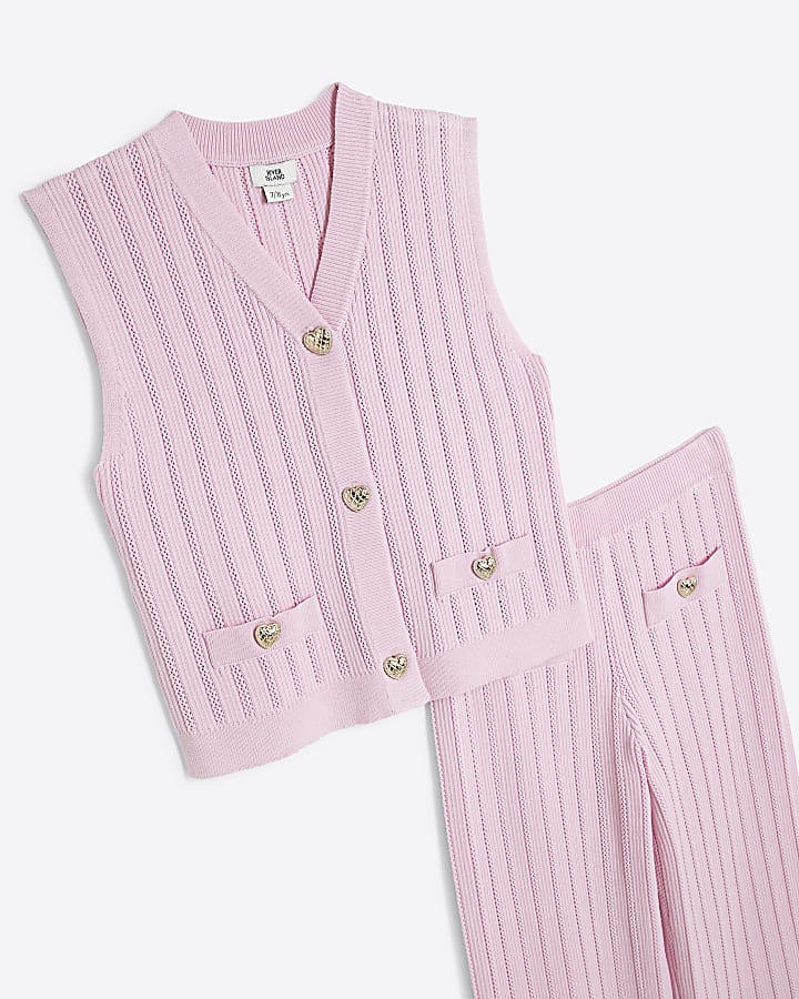 Girls Pink Sleeveless Waistcoat Set