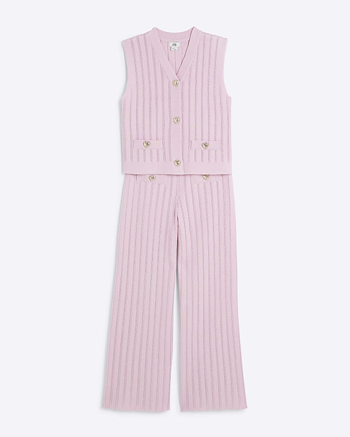 Girls Pink Sleeveless Waistcoat Set