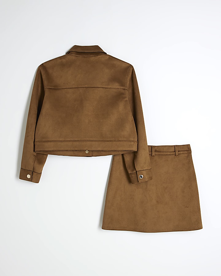 Girls Brown Suede Jacket Set