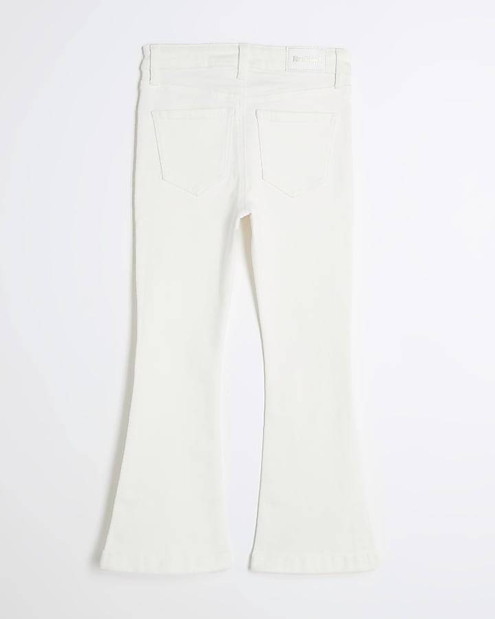 Girls White Denim Button Front Flared Jeans