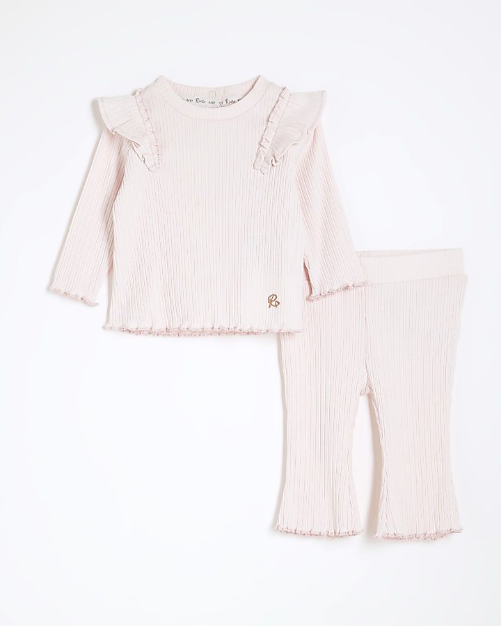 Baby Girls Pink Frill Rib Set