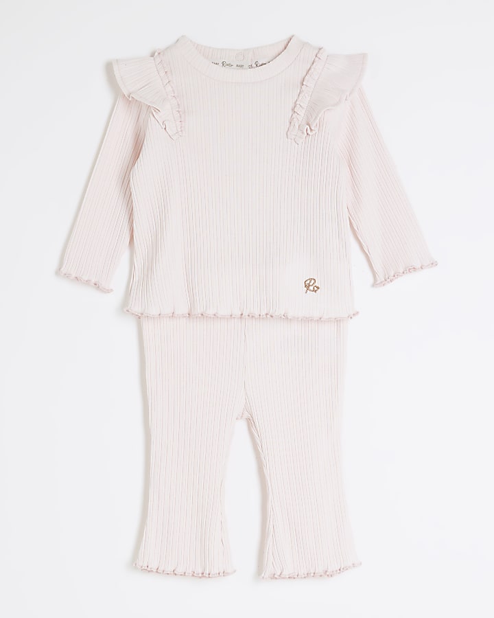 Baby Girls Pink Frill Rib Set