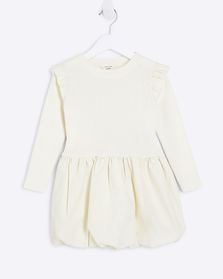 Mini Girls Cream Bubble Hem Dress