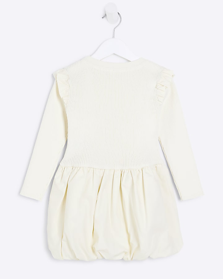 Mini Girls Cream Bubble Hem Dress