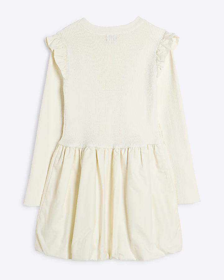 Girls Cream Bubble Hem Dress