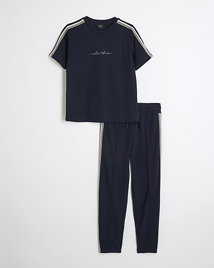 Boys Navy Tape T-Shirt and Joggers Set