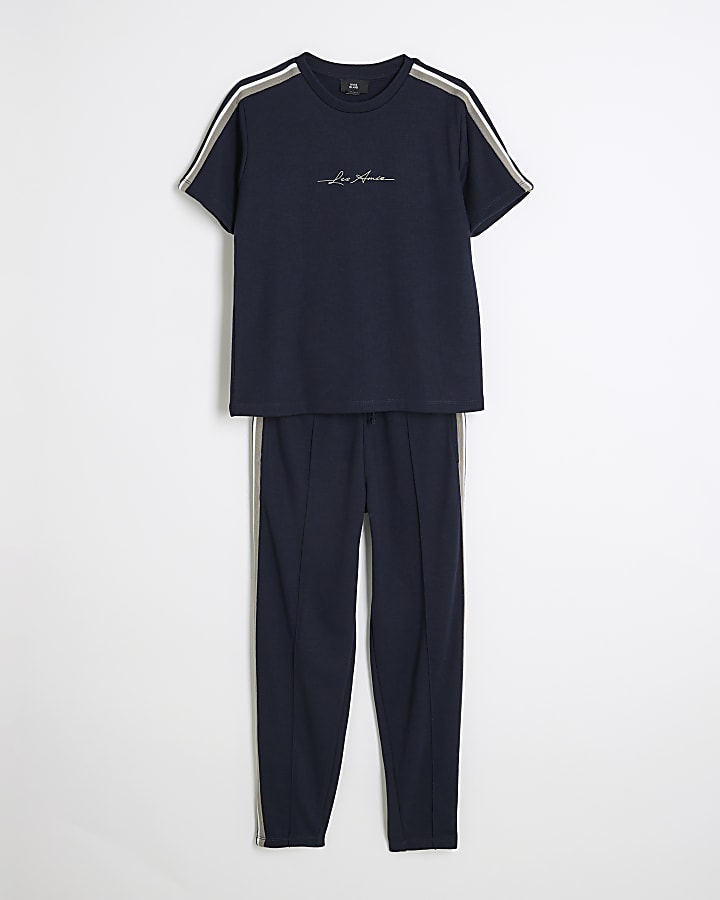 Boys Navy Tape T-Shirt and Joggers Set