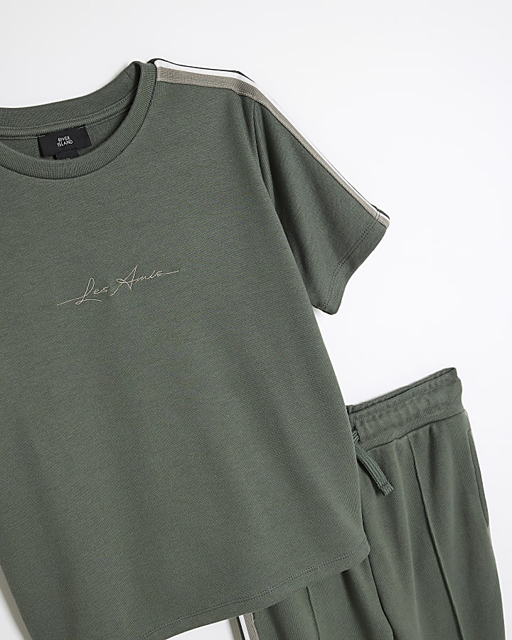 Boys Khaki Tape T-Shirt And Joggers Set