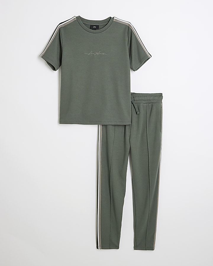 Boys Khaki Tape T-Shirt And Joggers Set