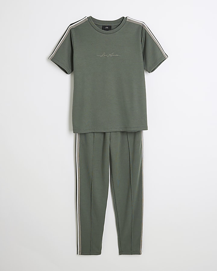 Boys Khaki Tape T-Shirt And Joggers Set