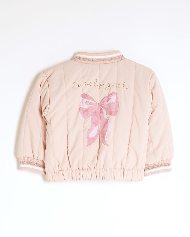 Baby Girls Pink Bow Bomber Jacket