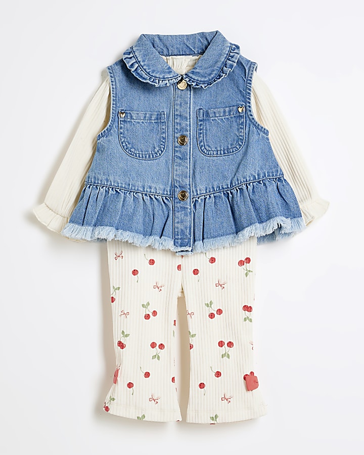 Baby Girls Blue Denim Gilet Cherry Set