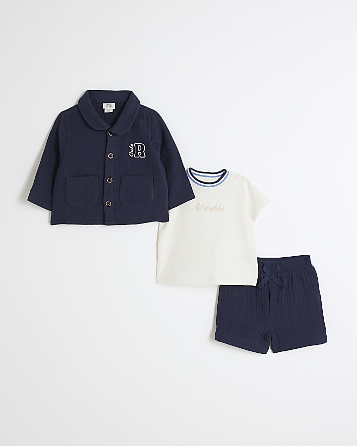 Baby Boys Navy RI Short Shacket Set Of 3