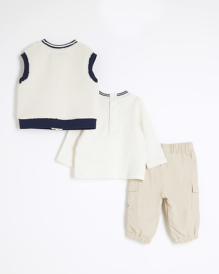 Baby Boys Beige Borg Gilet Set