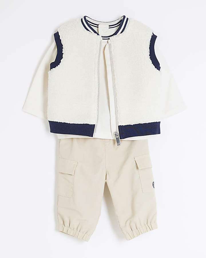 Baby Boys Beige Borg Gilet Set